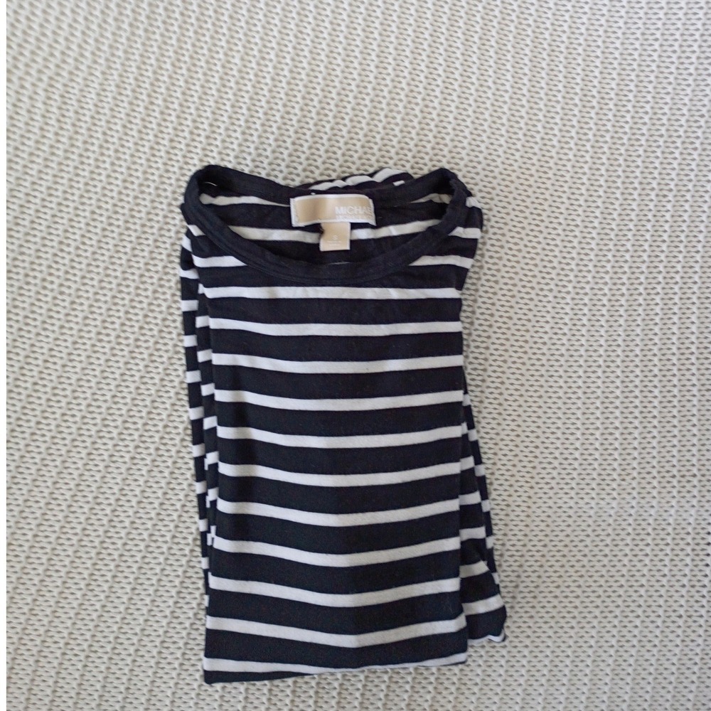 Michael Kors Nautical Black White‎ Cotton Striped Short Slve Maxi Dress Fits S/M - Picture 13 of 13